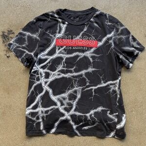 Guess Shirt Mens XL Black Lightning Graphic Los Angeles Logo Streetwear